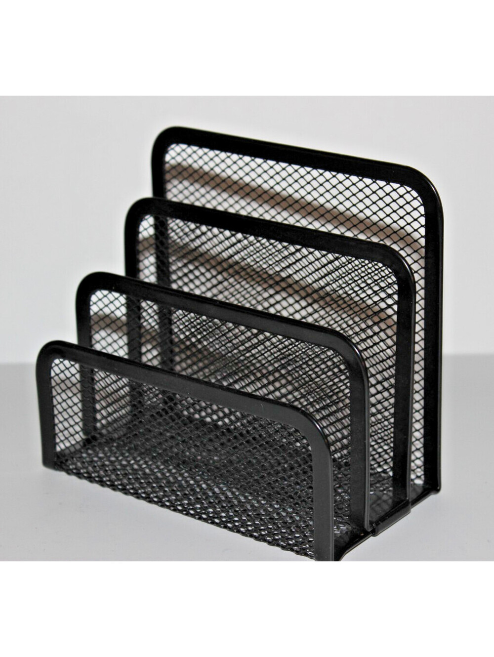 Black Metal Mesh Desk Organizer Letter Mail File Holder 3 Slot Office Desktop